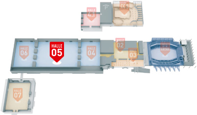 Grafik Übersicht alle Messehallen, hervorgehoben Halle 5